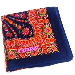 Bella Rosa Large Silk Scarf – Vintage Colorful 34x34-In Womens Scarf Accessories